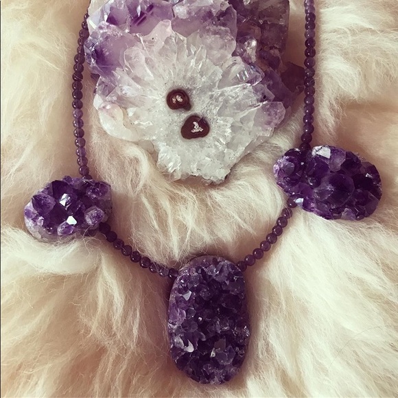 Handmade Healing Gems Jewelry - Amethyst Statement Necklace